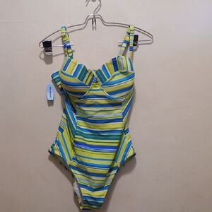 Striped Blue and Yellow Kids One Piece Swimsuit